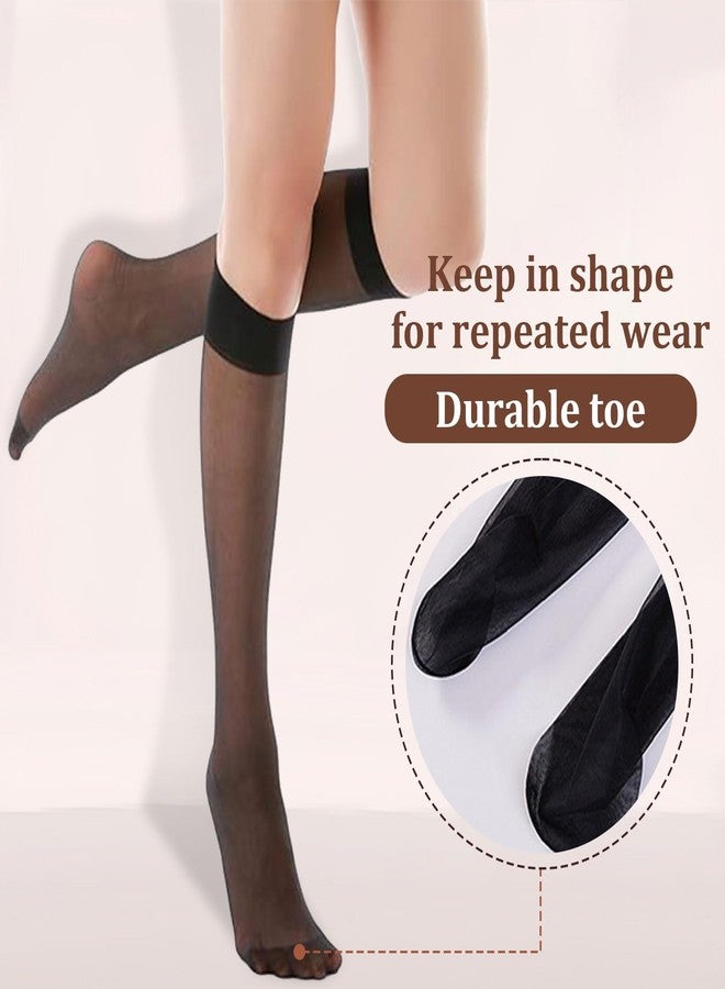 PASDUCHAS 10 Pairs Sheer Knee High Stockings for Women, Black Nude Knee High Hose Nylons Pantyhose - Image 5
